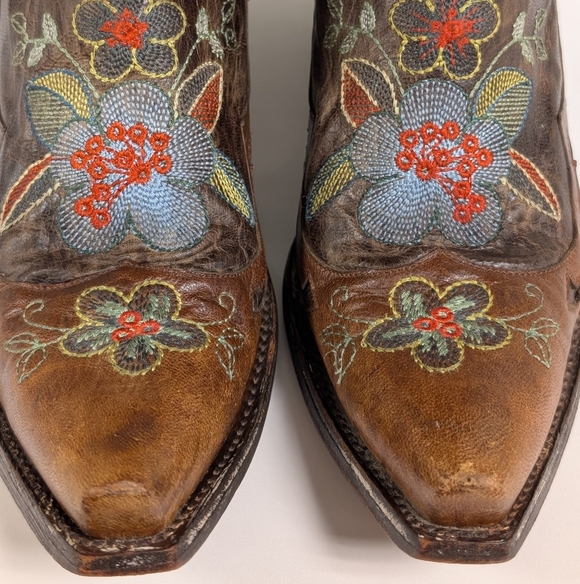 Old Gringo Bonnie Floral Embroidered Cowboy Boots Brown Distressed - Picture 9 of 16